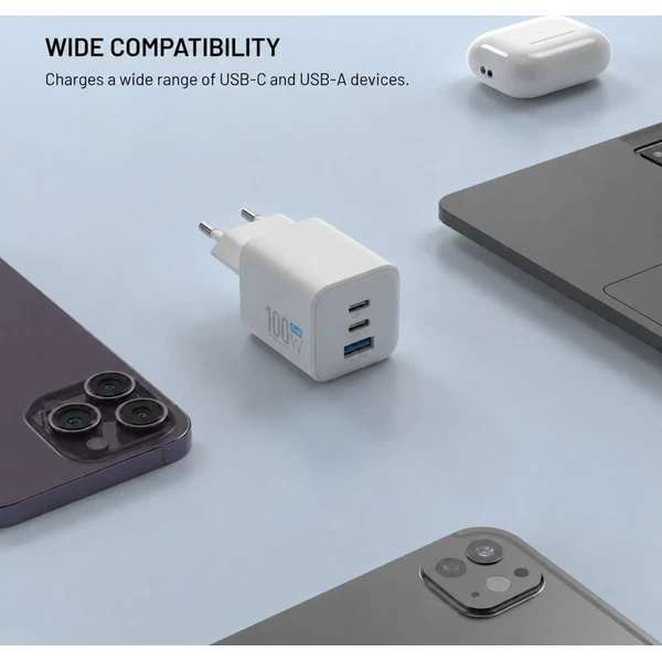 FIXED Mini GaN nabíječka s 2x USB-C a USB-A, PD, 100W, bílá - Nabíječky - Obrázek 36a443124d914743a1c59173e0b35e75
