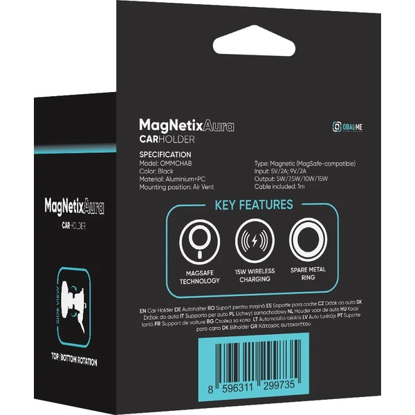 OBAL:ME MagNetix Aura Bezdrátový nabíjecí držák do auta 15W černý - Držáky - Obrázek 36c182c2143246069d43309f9d3c5b68