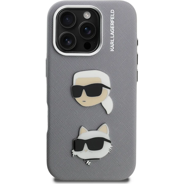 Karl Lagerfeld Grained PU K&CH Heads kryt iPhone 16 Pro Max šedý - Pouzdra - Obrázek 36c2595281974eab88566c4700765092