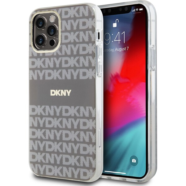 DKNY PC/TPU Repeat Pattern Tonal Stripe Magsafe kryt iPhone 12/12 Pro béžový