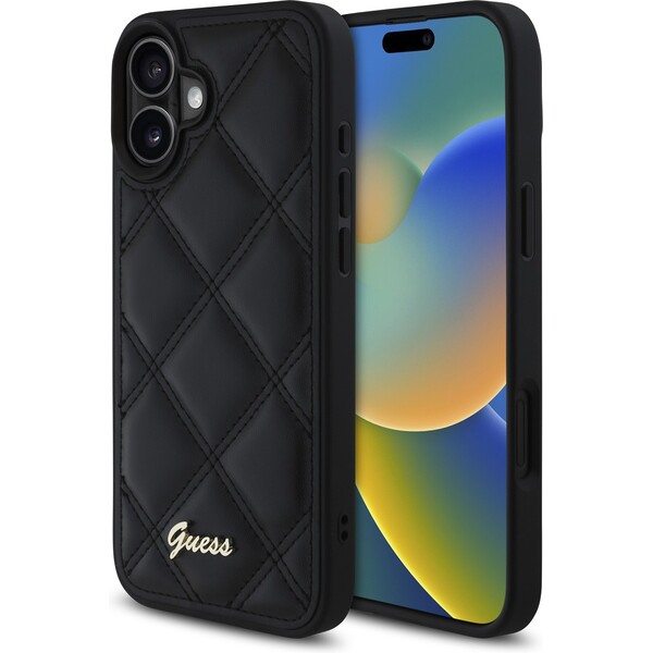 Guess PU Leather Quilted kryt iPhone 16 Plus černý
