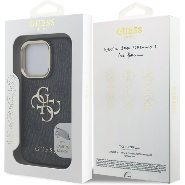 Guess PU 4G Metal Logo Stand Camera Frame kryt iPhone 15 Pro Max černý - Pouzdra - Obrázek 37ec1a406eb94755824df14d8bc31477