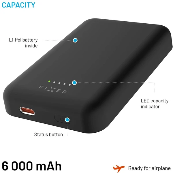 FIXED MagZen powerbanka s bezdrátovým nabíjením a Magsafe, 6000 mAh, černá - Powerbanky - Obrázek 3802108519ef4578b133f3374b7622c9