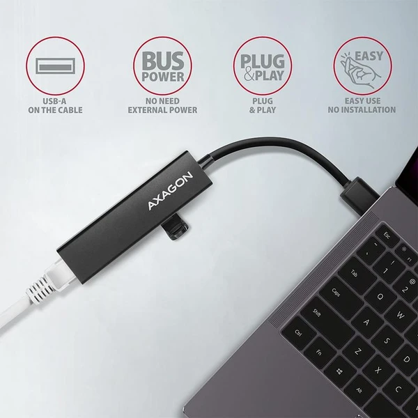 AXAGON HMAGL3A USB 3.2 Gen 1 hub porty 3x USBA + Gigabit Ethernet kovový kabel USBA 20cm - USB huby - Obrázek 387HF00101