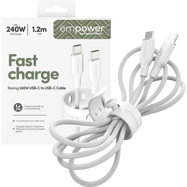 PanzerGlass USB-C/USB-C napájecí kabel 240W 1,2m bílý - Kabely a redukce - Obrázek 393J000K01