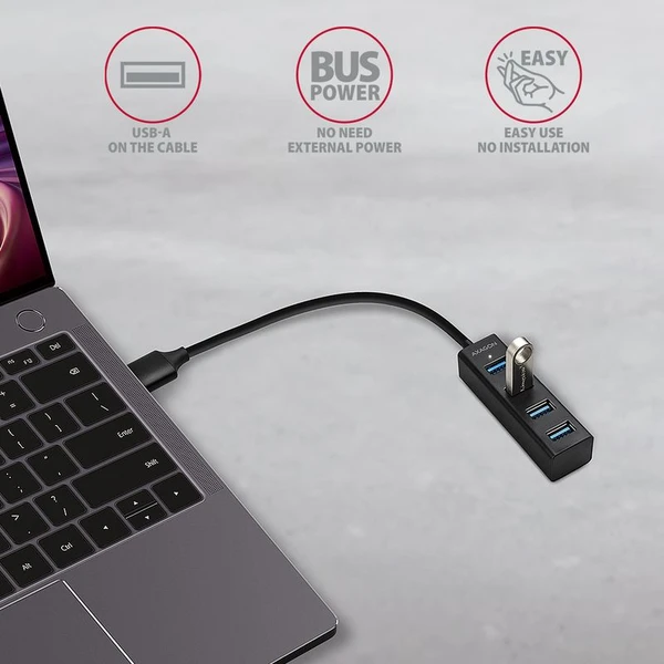 AXAGON HUEM1A 4x USB 3.2 Gen 1 MINI hub kovový kabel USBA 20cm - USB huby - Obrázek 397HF00101