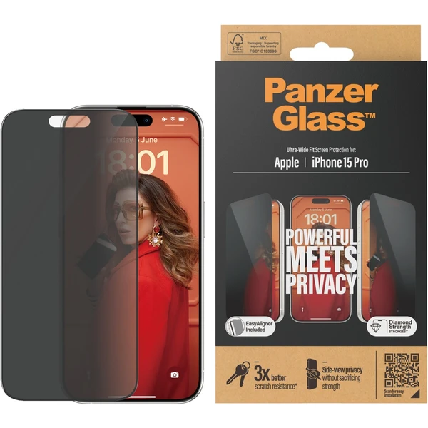 PanzerGlass Privacy ochranné sklo Apple iPhone 15 Pro - Ochranné folie a skla - Obrázek 39TS100501