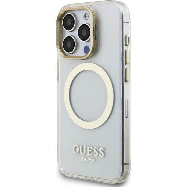 Guess IML Gold Outline Stand Camera Frame MagSafe kryt iPhone 15 Pro čirý - Pouzdra - Obrázek 39fb20a88dc54ba285c4891d8aa38930