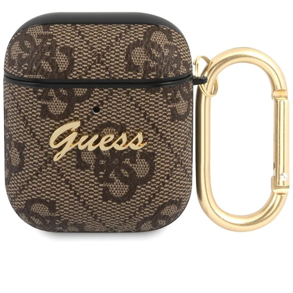 Guess 4G Script PC/PU pouzdro pro Airpods 1/2 hnědé - Pouzdra - Hlavní obrázek