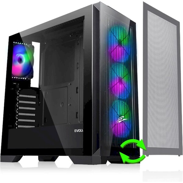 EVOLVEO Ptero Q2+, 2x čelní panel - sklo /mřížka, 4x vent, case ATX (PTEROQ2+) Černá