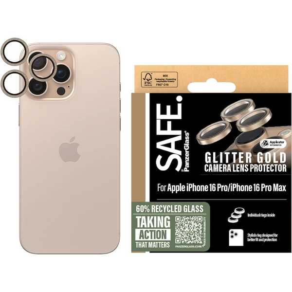 PanzerGlass® SAFE Camera Apple iPhone 16 Pro/15 Pro/16 Pro Max/15 Pro Max třpytivě zlaté HoOps™ - Ochranné folie a skla - Obrázek 3F08000P01