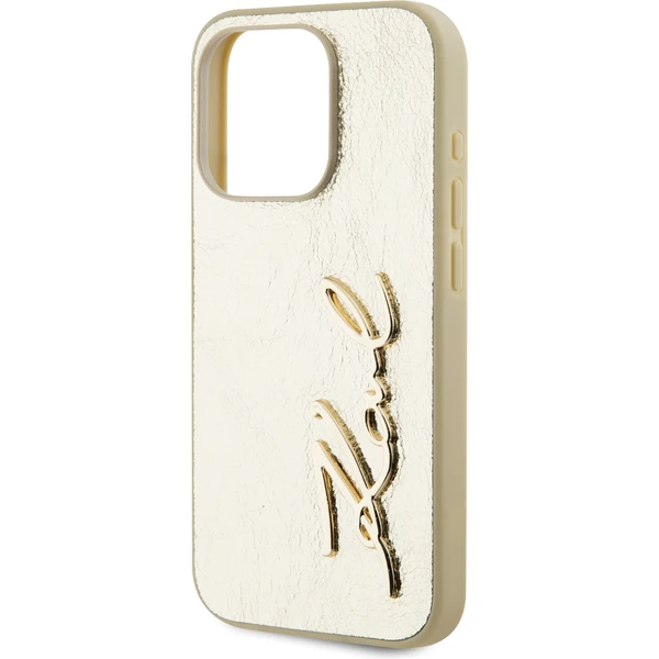 Karl Lagerfeld Wrinkled PU Signature Logo zadní kryt iPhone 15 Pro Max zlatý - Pouzdra - Obrázek 3GN5000J01
