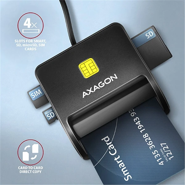 AXAGON CRE-SM3SD, USB-A FlatReader 4-slot čtečka Smart card (eObčanka) + SD/microSD/SIM, kabel 1.3 m - Čtečky paměťových karet - Obrázek 3QS6000701