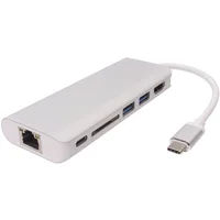 PremiumCord Převodník USB-C 3.1 na HDMI + RJ45 + 2xUSB3.0 + SD card + PD charge - Dokovací stanice