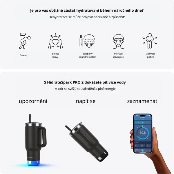 HidrateSpark PRO 2 Tumbler chytrý hrnek, 887 ml černý - Chytré láhve - Obrázek 3W2H000K01