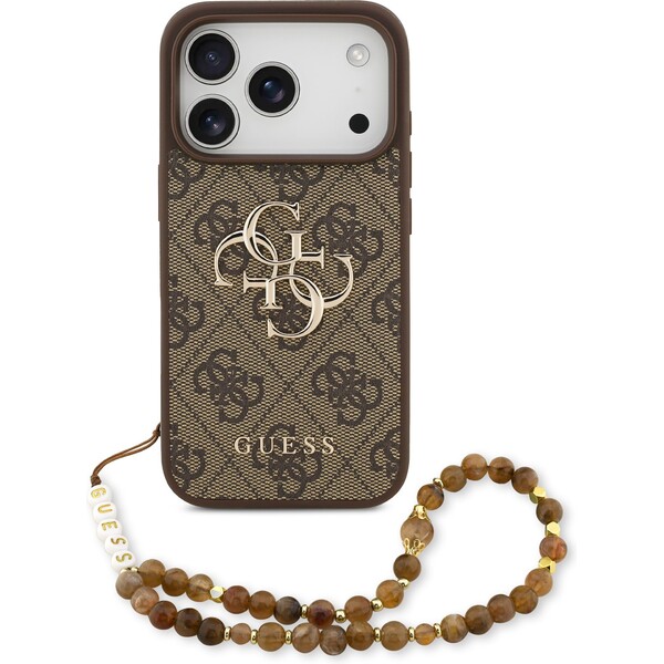 Guess PU 4G Metal Logo Strap kryt iPhone 17 Pro hnědý