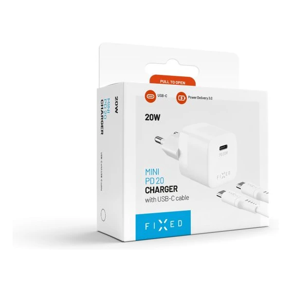 FIXED Mini nabíječka s USB-C a USB-C/USB-C kabelem, PD, 1 m, 20W, bílý - Nabíječky - Obrázek 3a3613db44ba412983a3121ae9592d29
