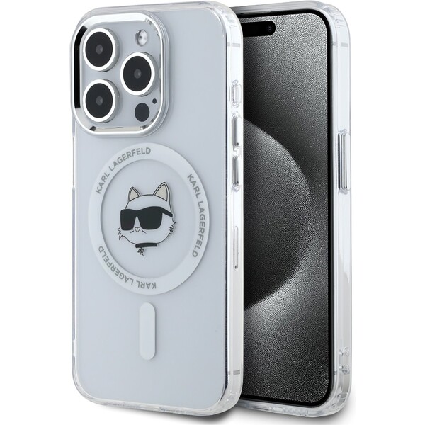 Karl Lagerfeld IML Choupette Head Metal Frame MagSafe zadní kryt pro iPhone 14 Pro Max čirý