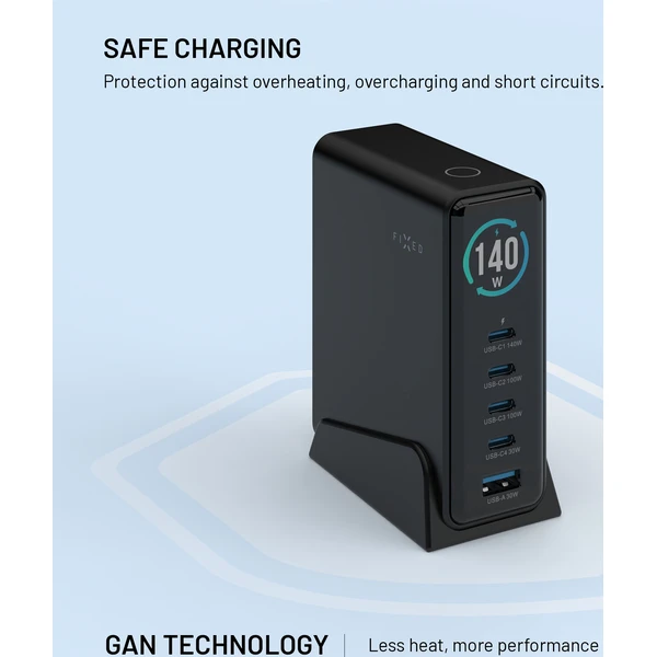 FIXED GaN nabíjecí stanice s displejem, USB-C a USB, PD 3.2 (140W) černá - Nabíječky - Obrázek 3b282b6ebce04a238e6e681e500331ec