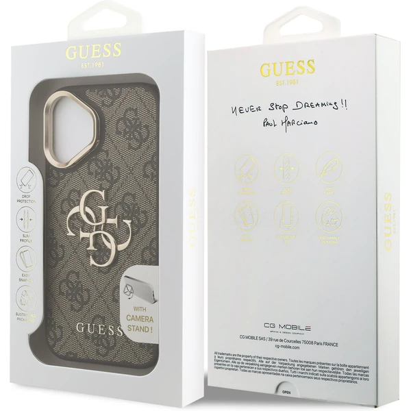 Guess PU 4G Metal Logo Stand Camera Frame kryt iPhone 16 hnědý - Pouzdra - Obrázek 3b5c5fa351e5474a8829ca4d75c83ada