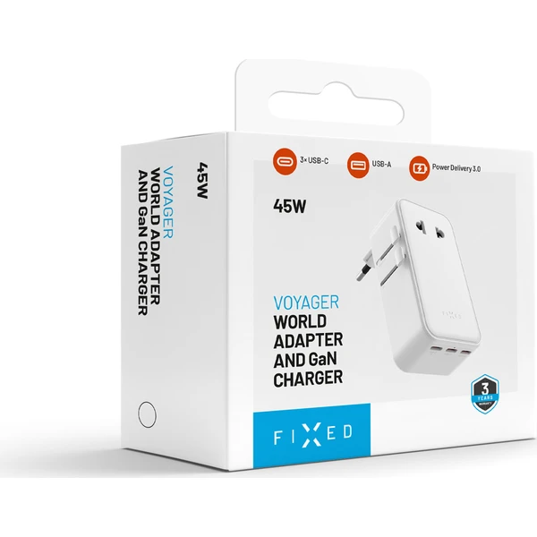 FIXED Voyager Slim 45W cestovní GaN adaptér (PD) pro EU, UK a USA/AUS, bílý - Nabíječky - Obrázek 3bb10d59b4304726859db1fd54d45b65