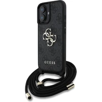 Guess PU 4G Metal Logo Crossbody popruh kryt iPhone 16 černý - Pouzdra