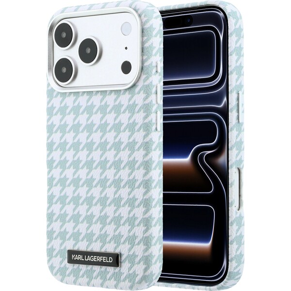 Karl Lagerfeld PU Houndstooth Resin Plate MagSafe kryt iPhone 17 Pro modrý