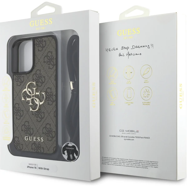 Guess PU 4G Metal Logo Crossbody popruh kryt iPhone 16 hnědý - Pouzdra - Obrázek 3c5a632347204adea3995faa5e9f2c1d