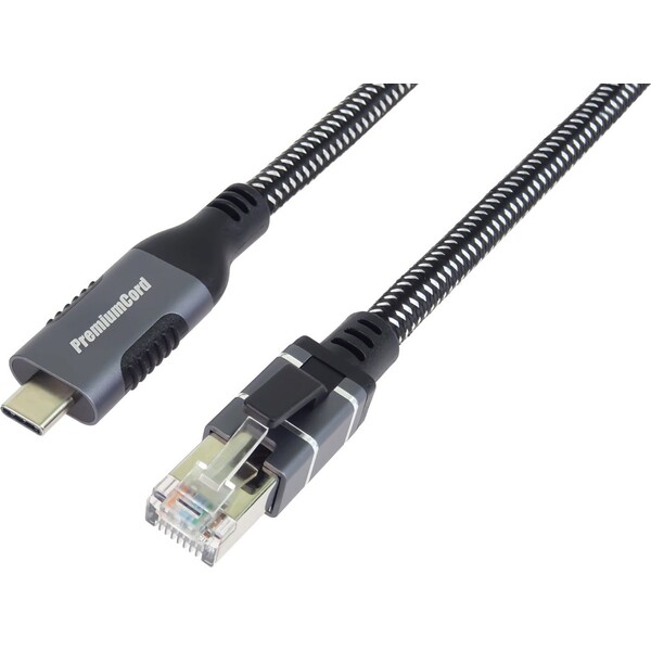 PremiumCord USB-C/RJ45 Cat6 síťový kabel 1m černý/bílý