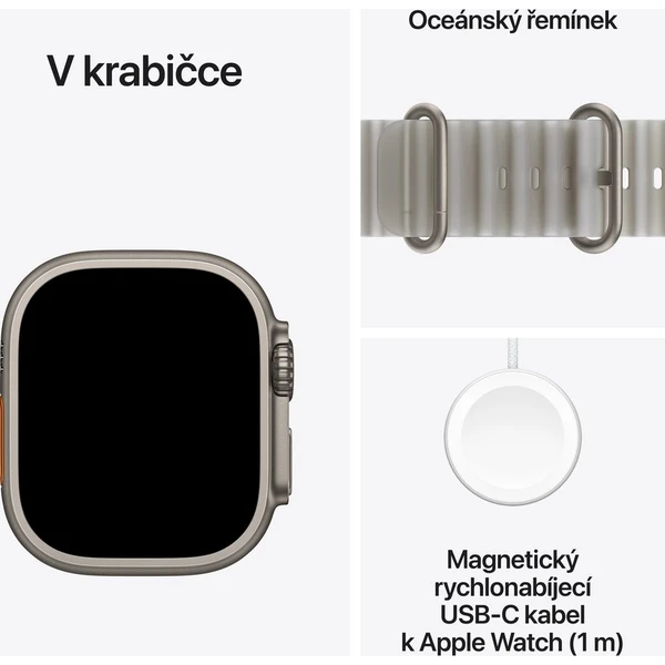 Apple Watch Ultra 4 49mm Přírodní titan s průsvitně šedým Oceánským řemínkem - Chytré hodinky - Obrázek 3d866b5a2eb849fb8ab3d5b93589ddef