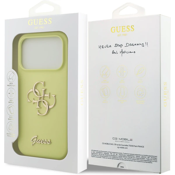 Guess Liquid Silicone 4G Metal Logo kryt iPhone 17 Pro žlutý - Pouzdra - Obrázek 3dfe8a710d3c407bb0428a528636b920