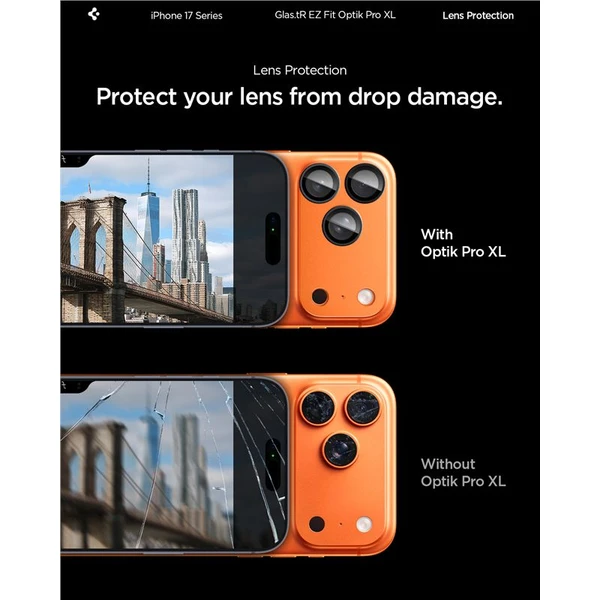 Spigen Glass tR EZ Fit Optik Pro XL sklo na fotoaparát iPhone 17 Pro Max oranžové - Ochranné folie a skla - Obrázek 3edaba8e4cf649a2b4922dc9eabb8d7c