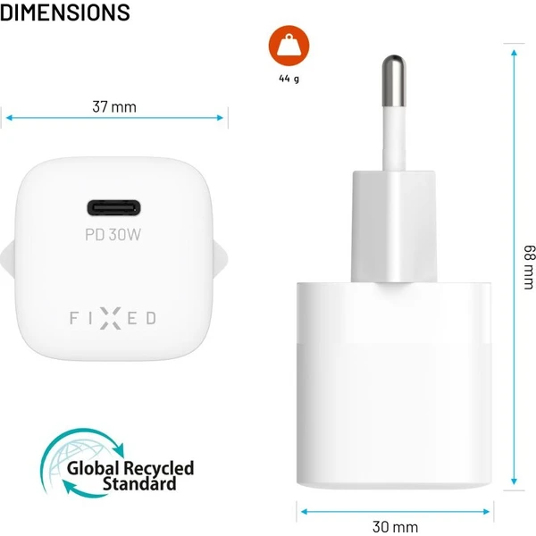 FIXED Mini GaN nabíječka s USB-C a PD, 30W, bílá - Nabíječky - Obrázek 4039498ed0de41a0aa84ea693ae819a3