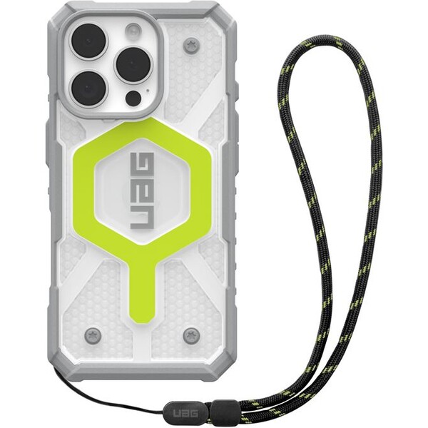 UAG Pathfinder Clear Magsafe kryt iPhone 16 Pro Active Neon Lanyard