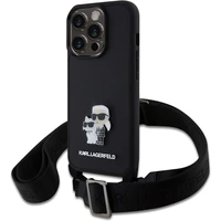 Karl Lagerfeld Saffiano Crossbody Metal Karl and Choupette kryt iPhone 15 Pro černý - Pouzdra