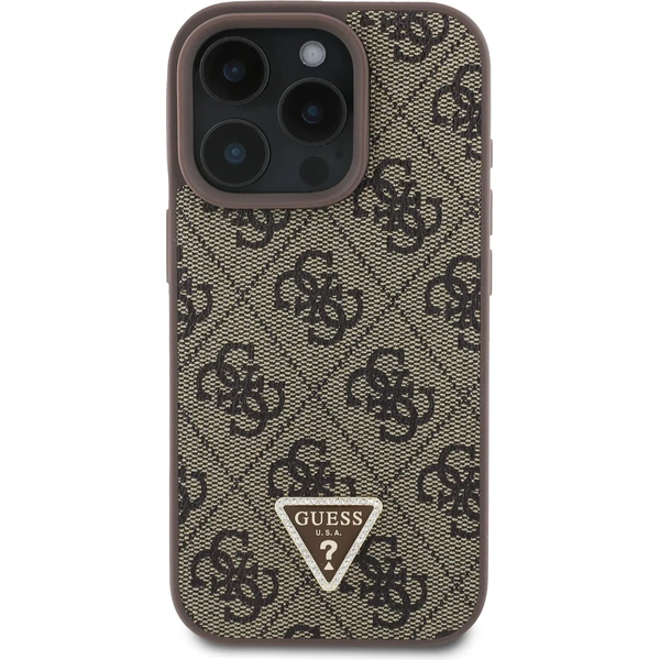 Guess PU 4G Strass Triangle Metal Logo kryt pro iPhone 16 Pro hnědý - Pouzdra - Obrázek 41853846a1b54b3db321795f6176d11a