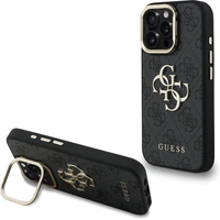 Guess PU 4G Metal Logo Stand Camera Frame kryt iPhone 16 Pro černý - Pouzdra