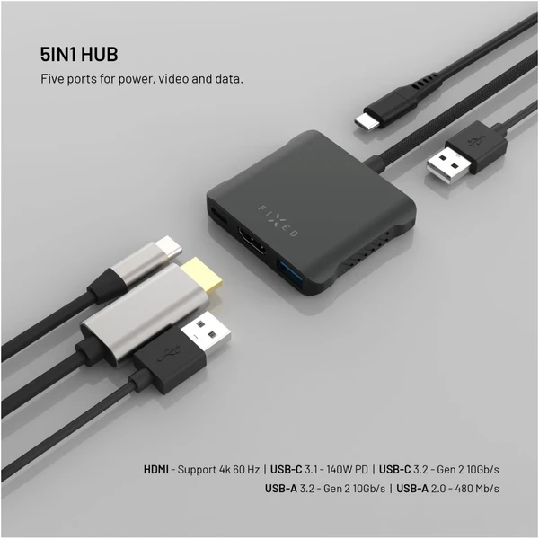 FIXED HUB Quadri hliníkový USB-C hub pro notebooky, 140W, PD 3.1, vesmírně černý - USB huby - Obrázek 422f405a28fc499e9b657a89eeadbad2