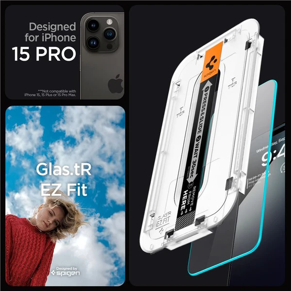 Spigen Glass tR EZ Fit HD tvrzené sklo iPhone 15 Pro čiré - Ochranné folie a skla - Obrázek 42W8000601
