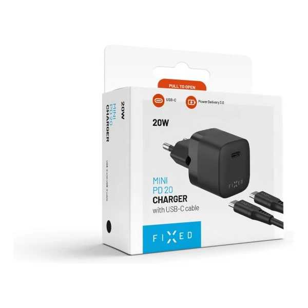 FIXED Mini nabíječka s USB-C výstupem a kabelem USB-C 1 metr PD 20W černý - Nabíječky - Obrázek 42dd3d98a1b94e98bd5bacce5e5a7144
