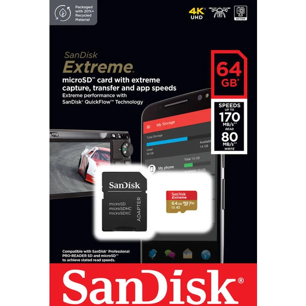 SanDisk Extreme microSDXC 64GB + SD adaptér - Paměťové karty - Obrázek 4332000P01