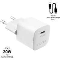 FIXED Mini nabíječka s USB-C a USB-C/Lightning kabelem, PD, 1 m, MFI, 20W, bílá - Nabíječky