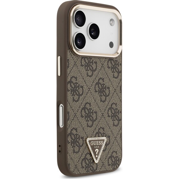 Guess PU Leather 4G Strass Triangle Logo Gold Frame MagSafe kryt iPhone 18 Pro hnědý - Pouzdra - Obrázek 446b8af7cc9d4b428504e912800c1784