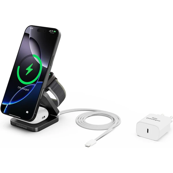 Cubenest SQ312 Fold Pro Qi2 (MagSafe) 3v1 magnetická nabíječka černá - Nabíječky - Obrázek 44PF000N01