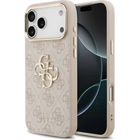 Guess PU Leather 4G Metal Logo Gold Frame MagSafe kryt iPhone 17 Pro Max růžový - Pouzdra