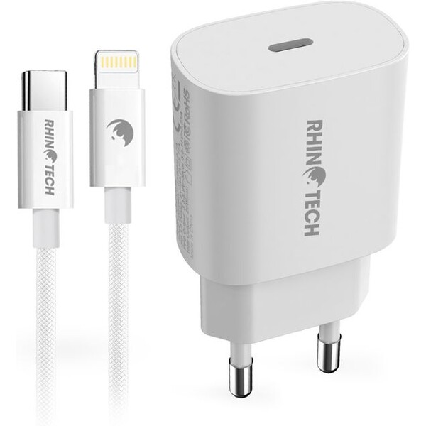 RhinoTech síťová nabíječka 25W PD s kabelem USB-C na Lightning 27W, 1 m bílý