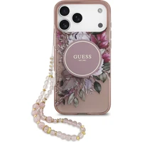 Guess IML Flowers Strap MagSafe kryt iPhone 17 Pro Max růžový - Pouzdra