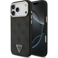 Guess PU Leather 4G Strass Triangle Logo Gold Frame MagSafe kryt iPhone 18 Pro Max černý - Pouzdra