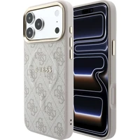 Guess PU Leather 4G Gold Frame Embossed MagSafe kryt iPhone 18 Pro růžový - Pouzdra