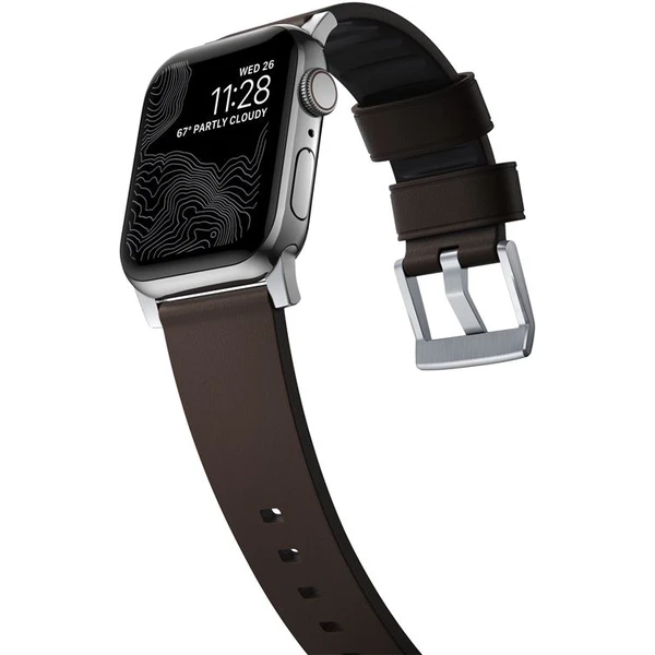 Nomad Active Strap Pro hydrofobní kožený řemínek Apple Watch 49/46/45/44/42mm hnědý/stříbrný - Řemínky - Obrázek 46G1000K01